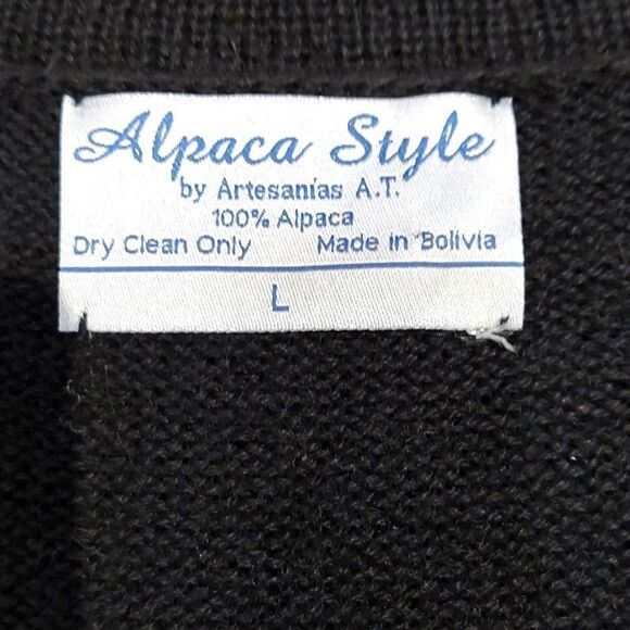Alpaca Style Black 100% Alpaca Embroidered Cardigan Sweater Sz L - Picture 4 of 7